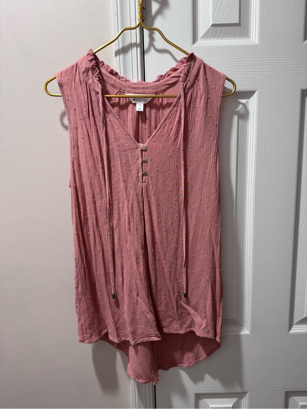 Market & Spruce Dusty Rose Swiss Dot Sleeveless Top Medium